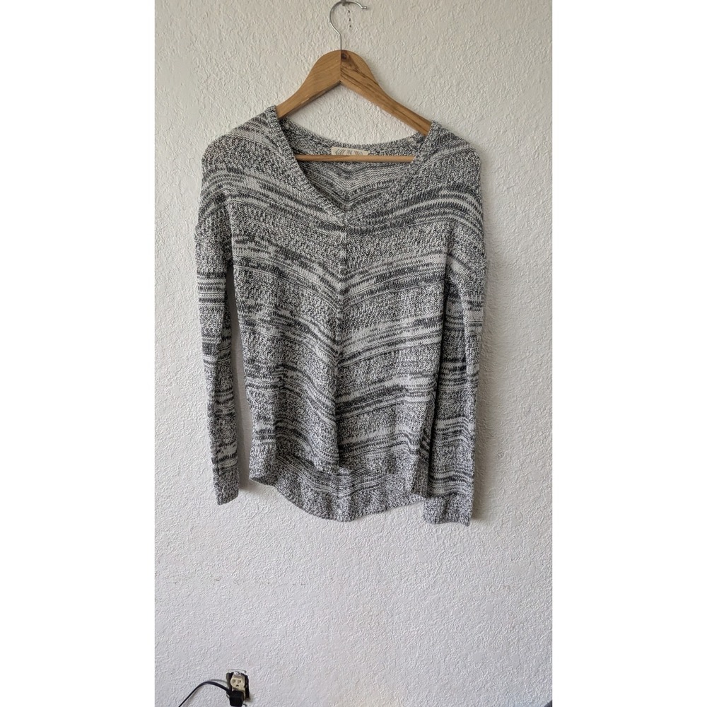 Pink Rose Womens Grey Marled V-Neck Textured Knit Sweater PF416810 Grey White M